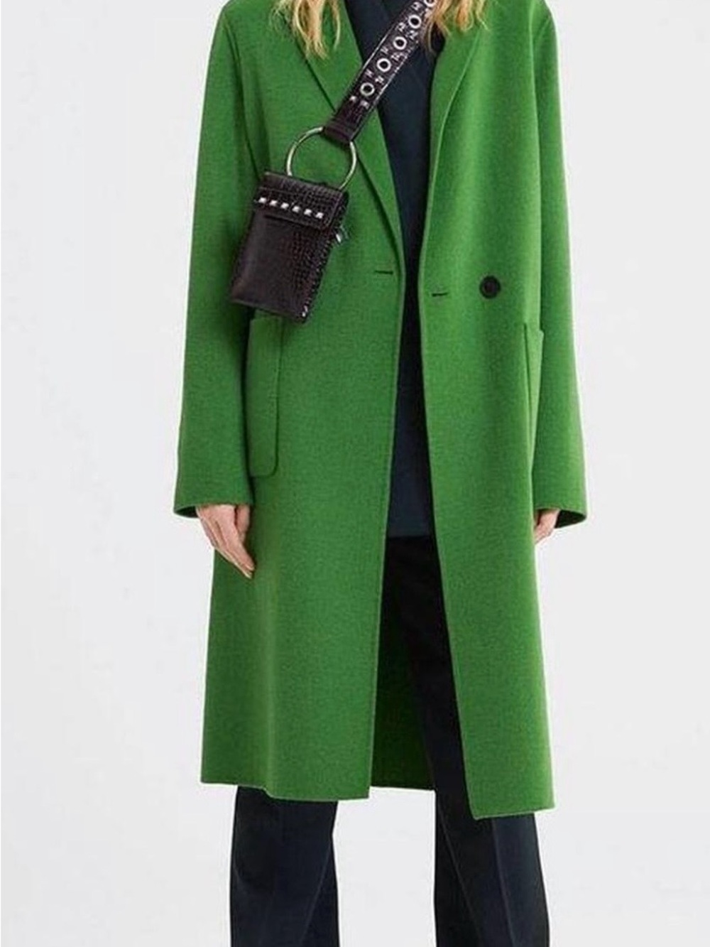 Zara Green Long Wool-Blend Coat - Women's